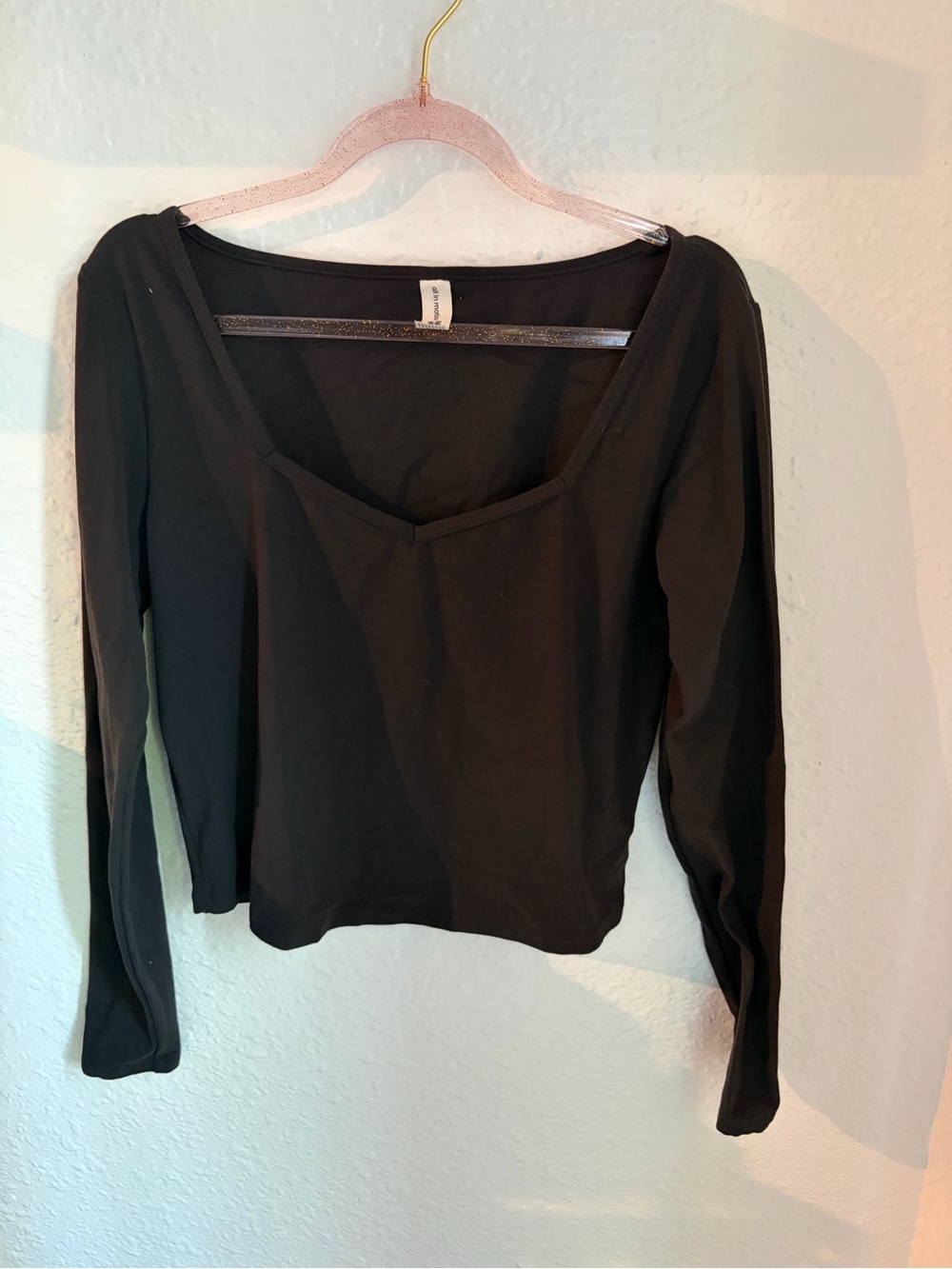 all in motion Black Long-Sleeve Square Neck Top